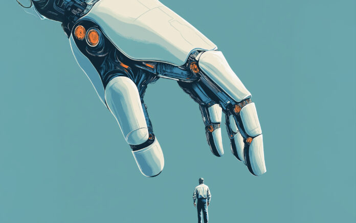 AI hand hovering over human