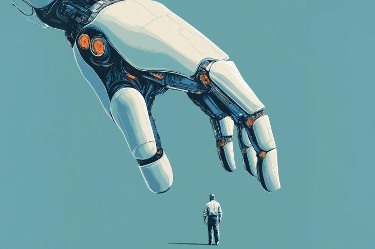 AI hand hovering over human